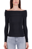 TOP SCOLLO BARDOT IN JERSEY NERO