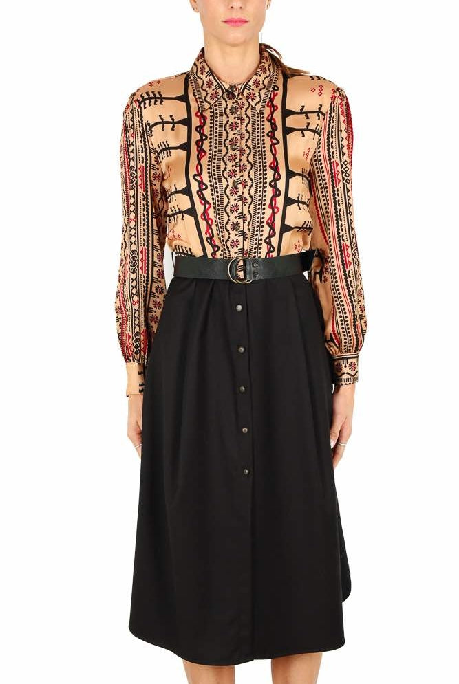 Dixie abito chemisier bimateriale cammello