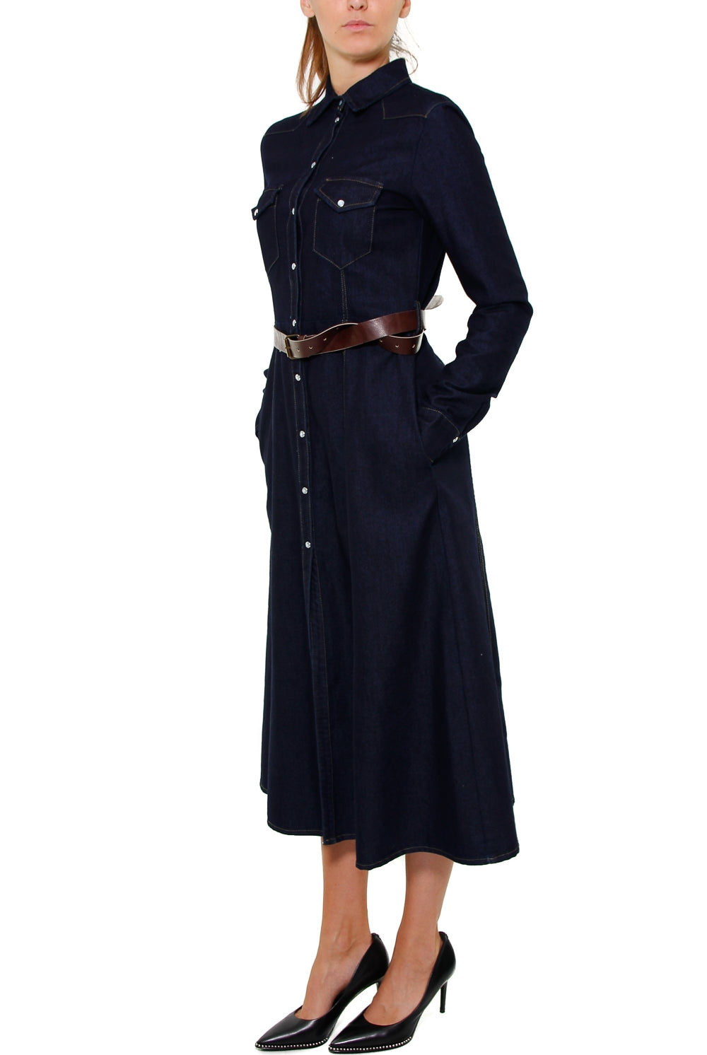 Dixie abito chemisier midi in denim blu