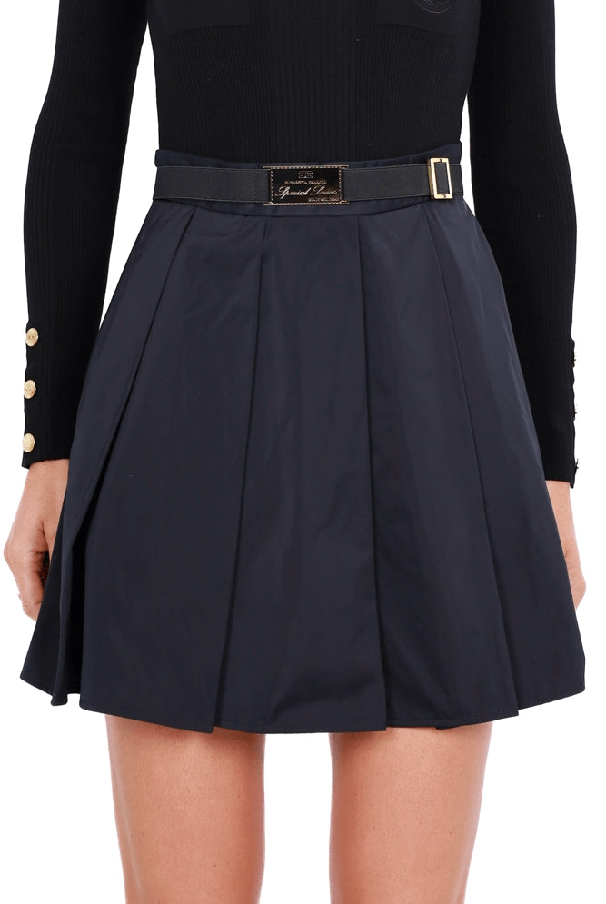 Elisabetta Franchi abito corto a dolcevita in maglia e taffÈtÀ nero