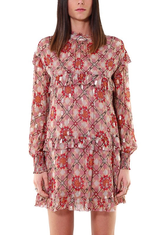 Dixie abito corto in georgette stampata con rouches rosso