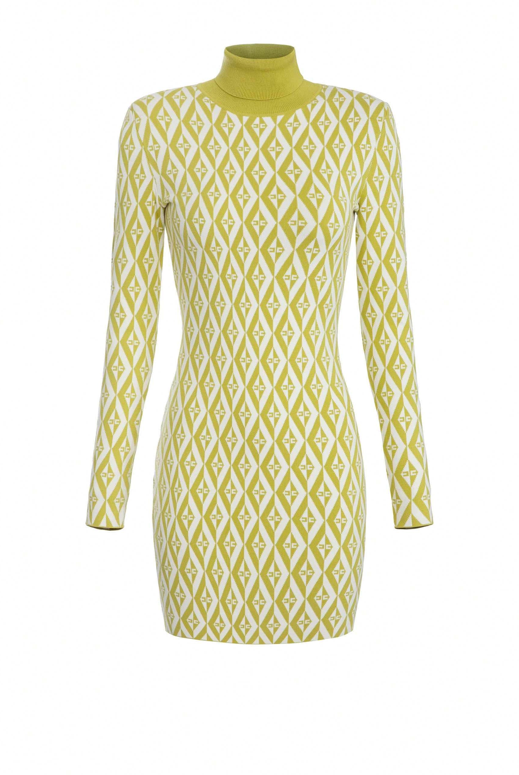 Elisabetta Franchi abito corto in maglia jacquard verde acido
