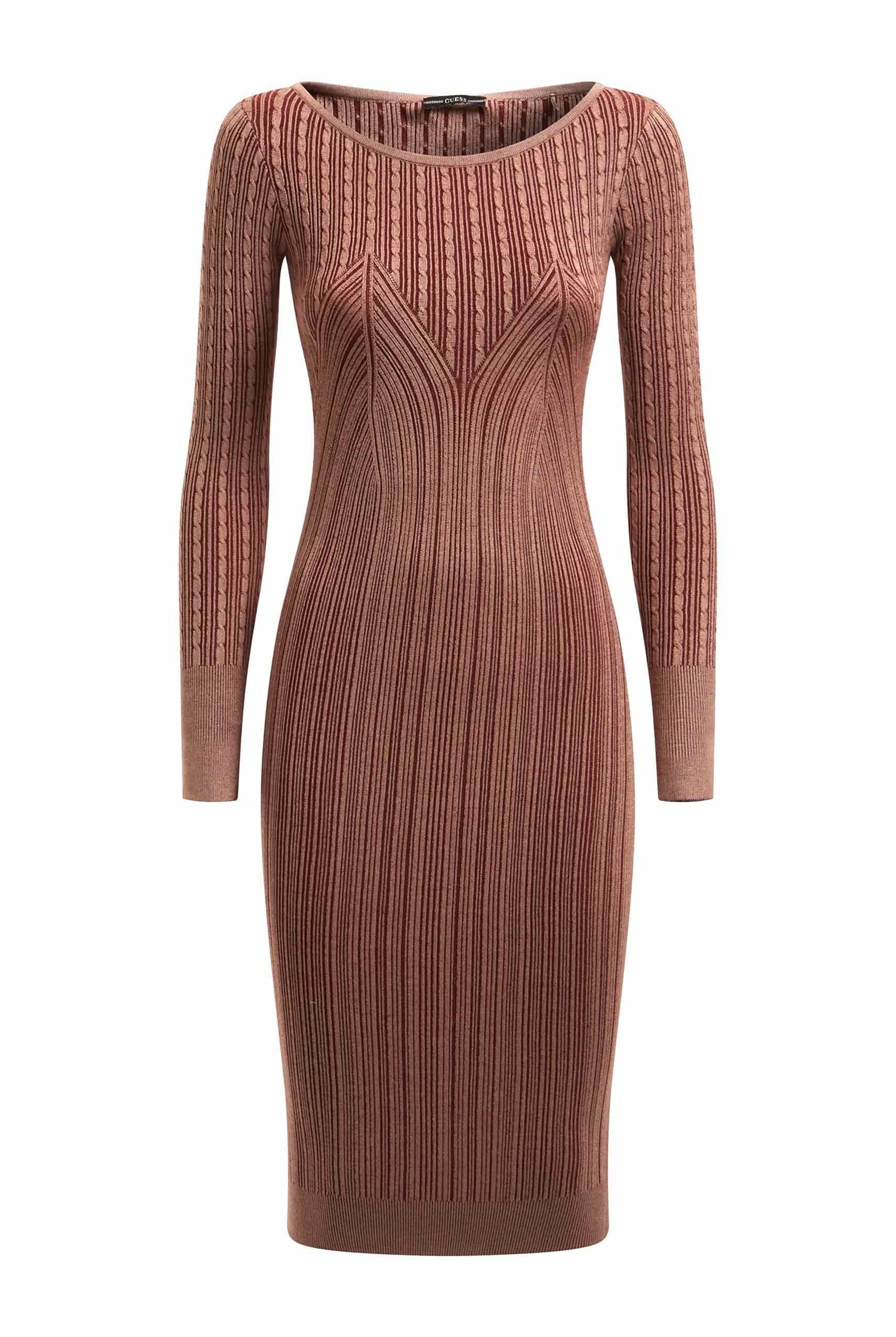 Guess Donna abito longuette in maglia a costine rosa