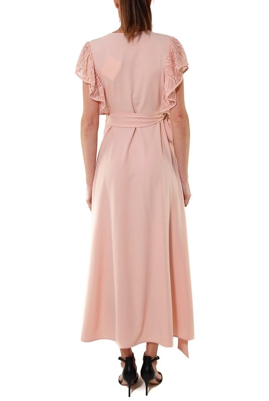 Fracomina abito lungo a portafoglio con inserti pizzo rosa