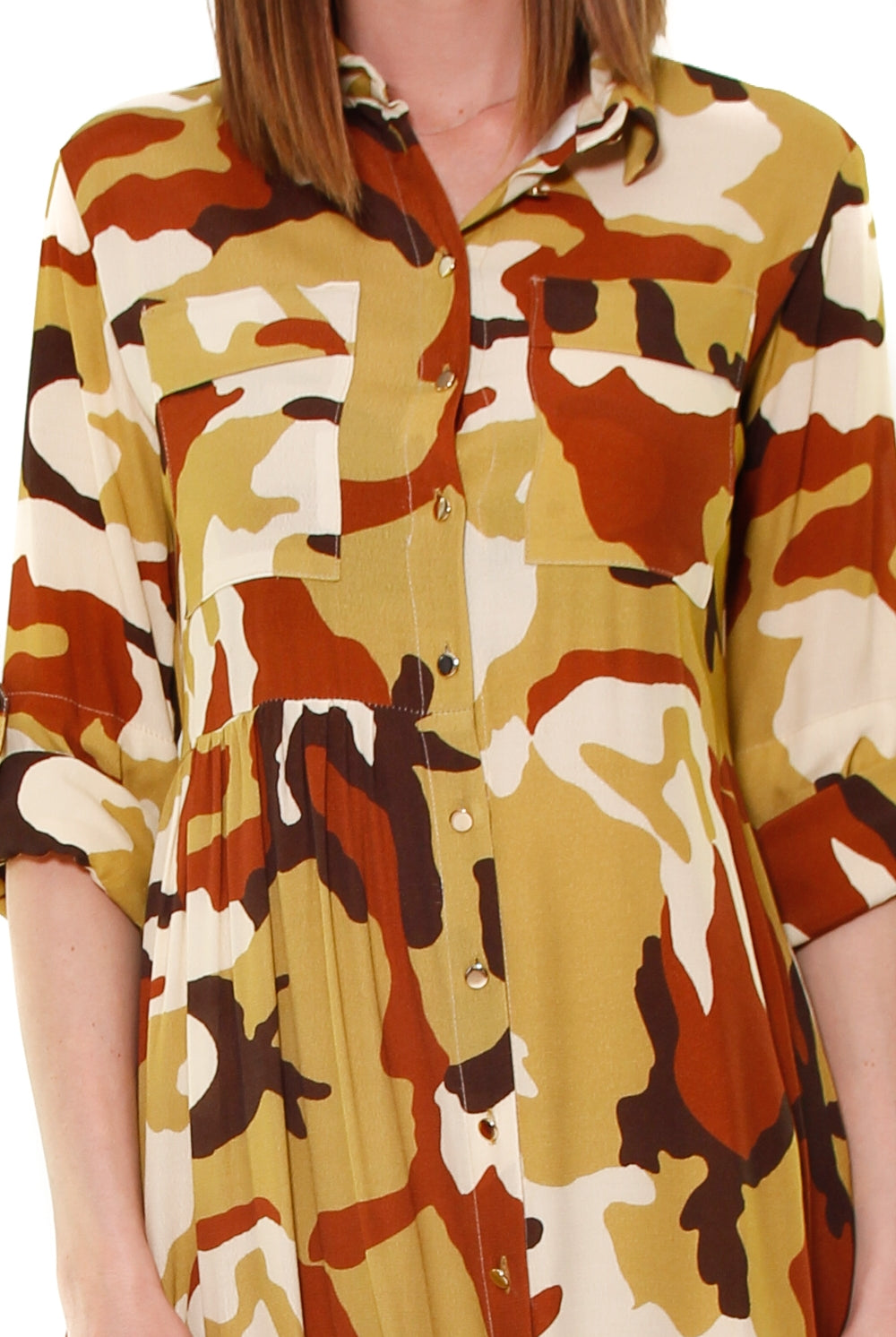 Dixie abito lungo chemisier camouflage giallo