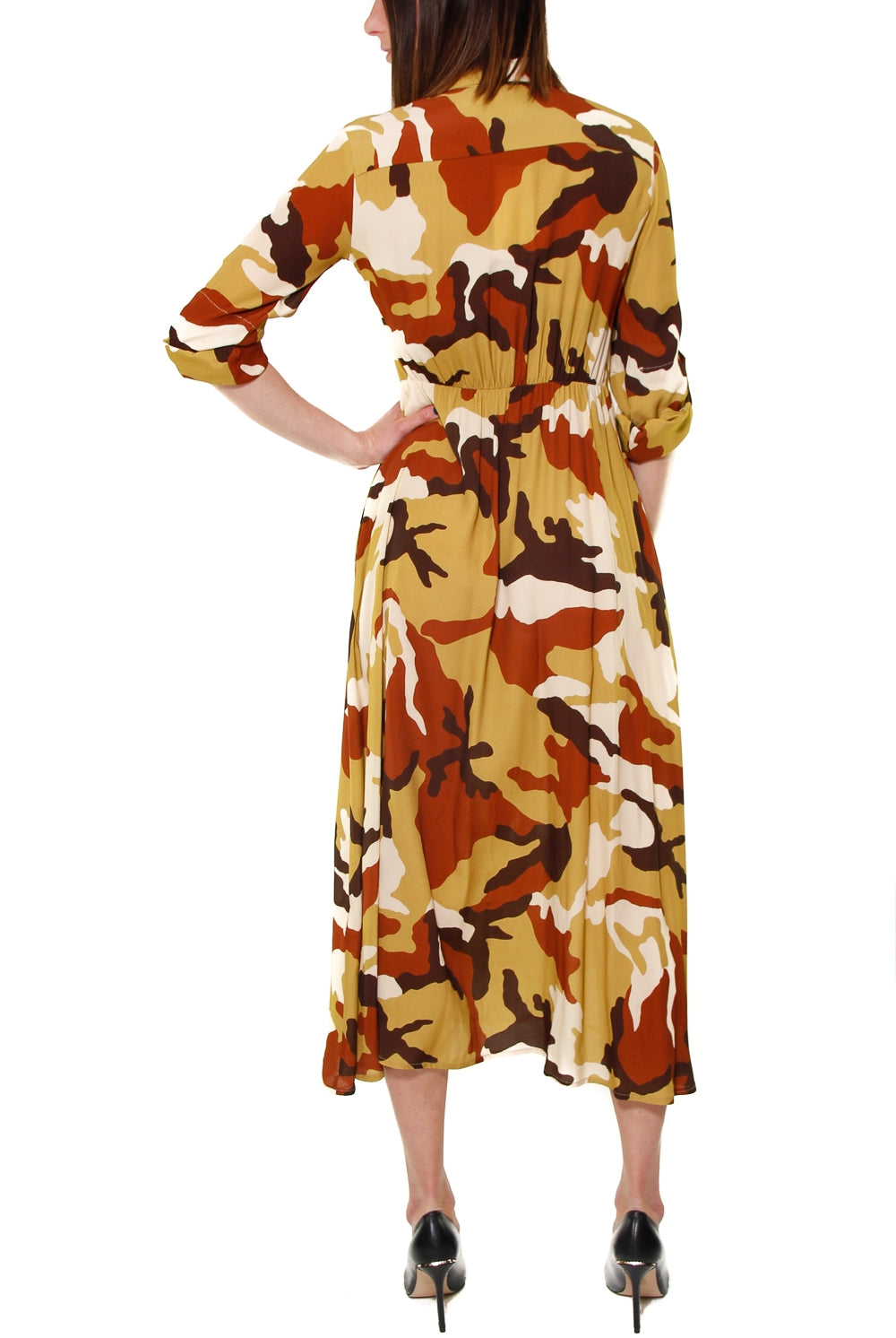 Dixie abito lungo chemisier camouflage giallo