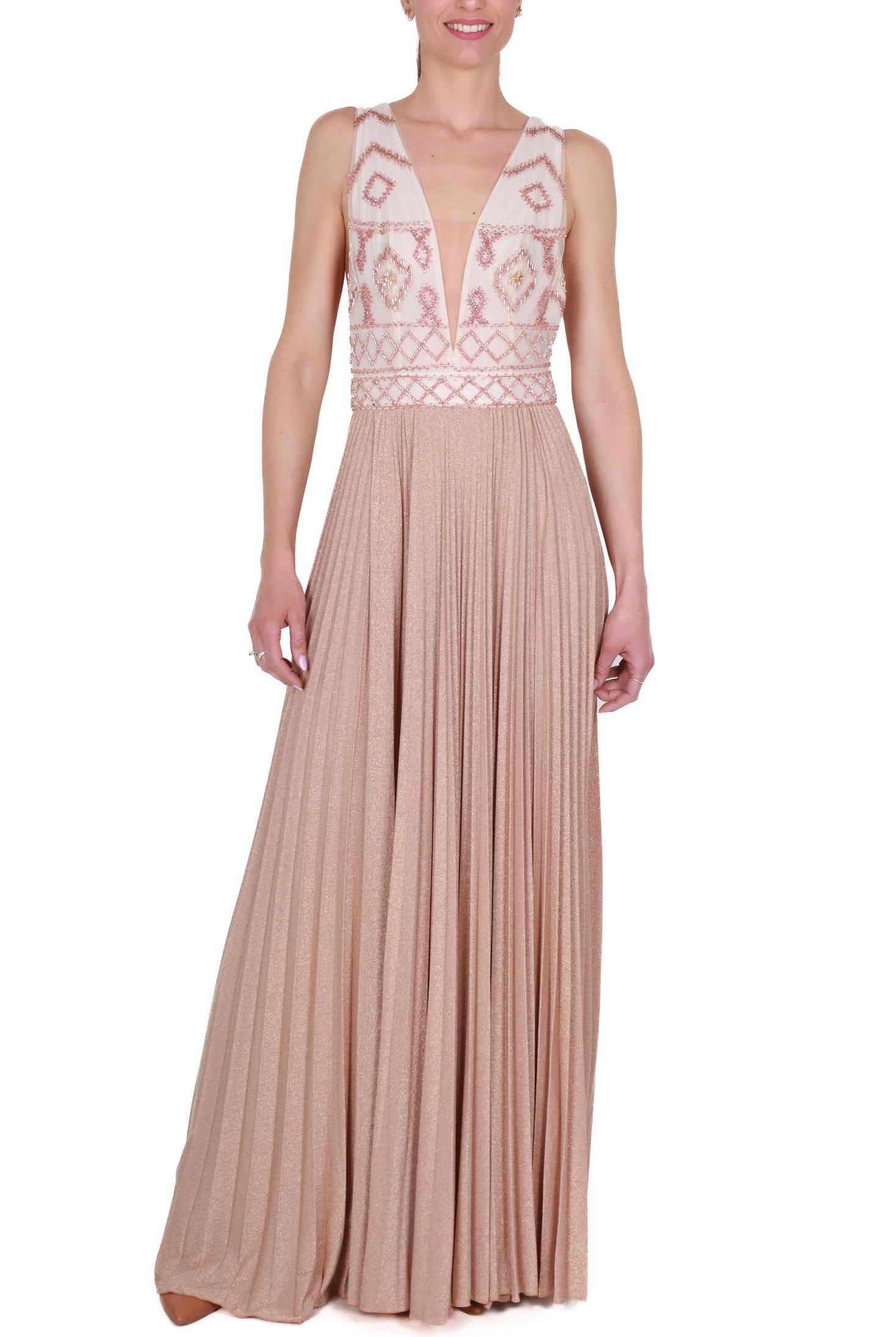Elisabetta Franchi abito lungo con corpetto ricamato nude