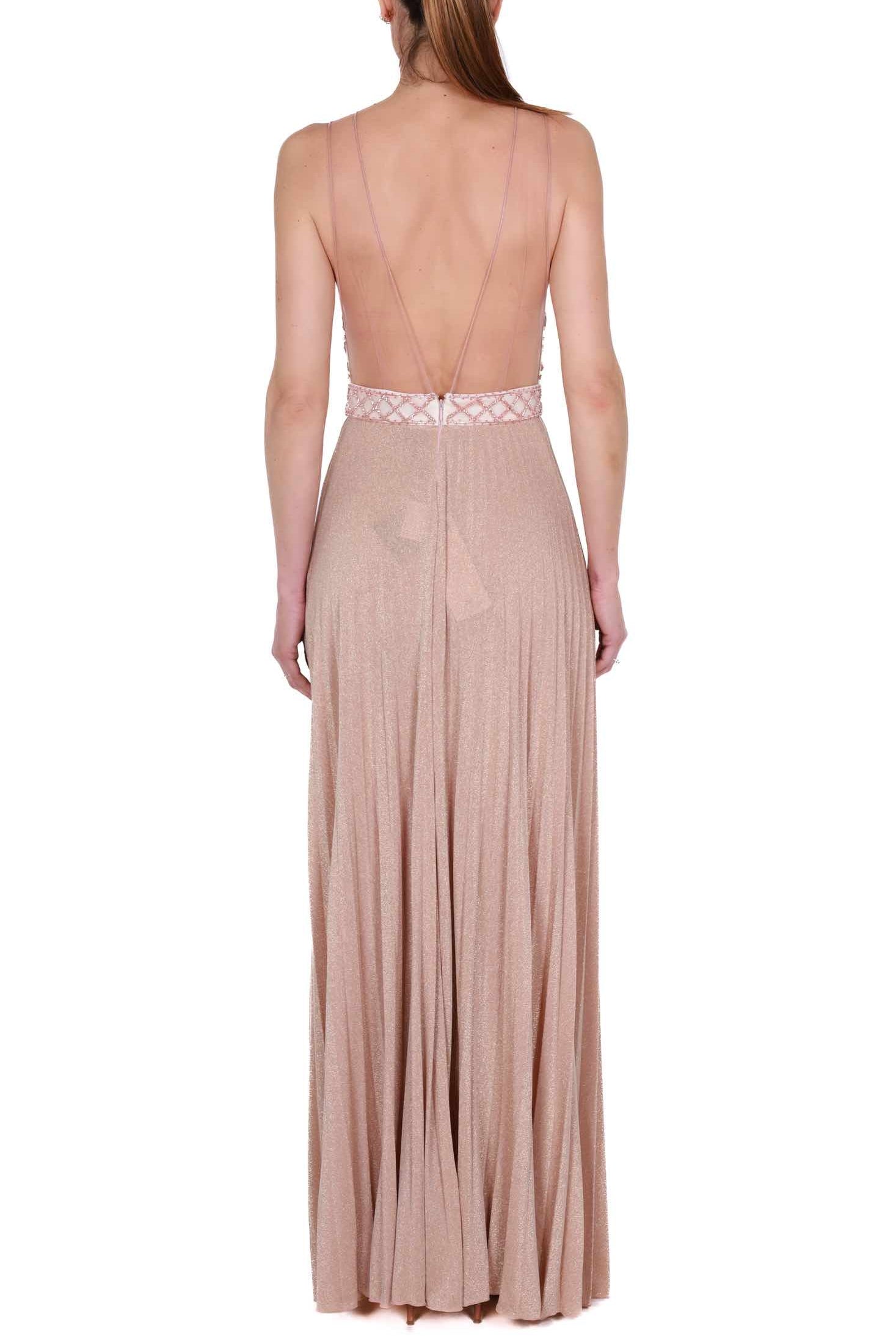 Elisabetta Franchi abito lungo con corpetto ricamato nude