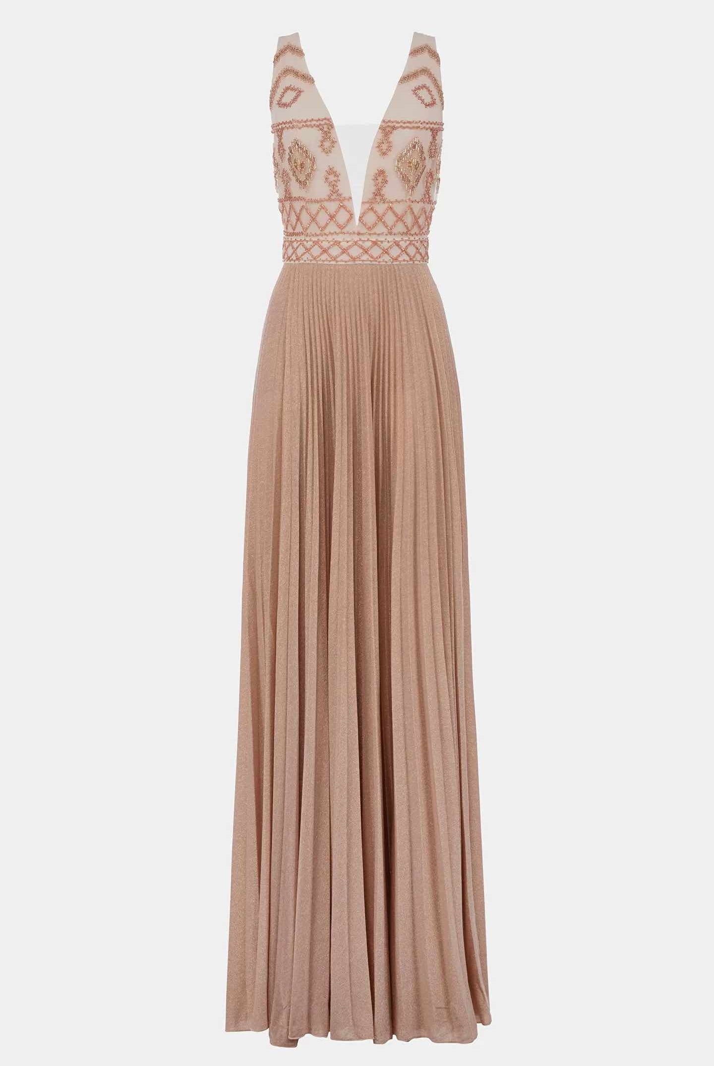 Elisabetta Franchi abito lungo con corpetto ricamato nude