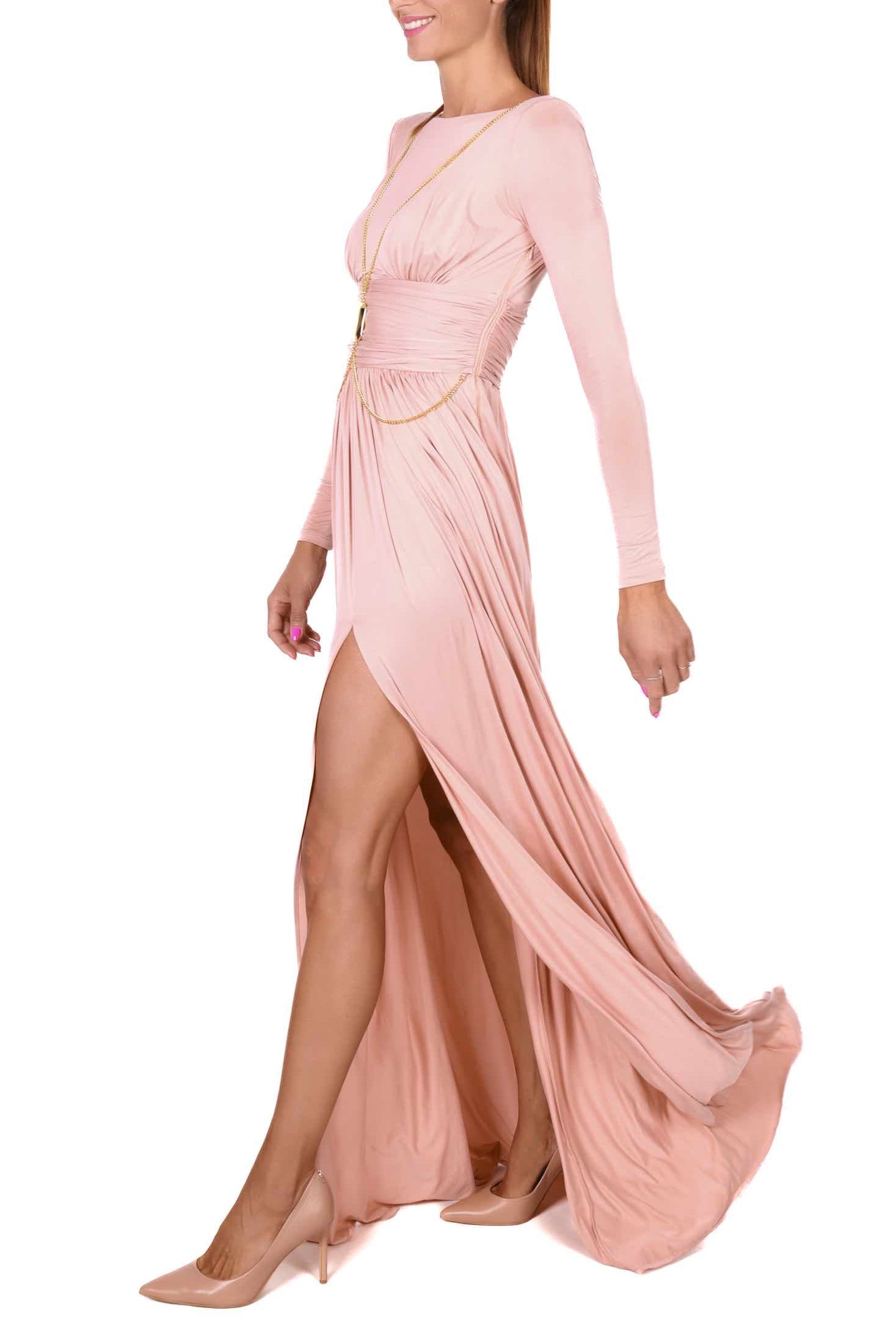 Elisabetta Franchi abito lungo elegante con apertura sulla schiena rosa