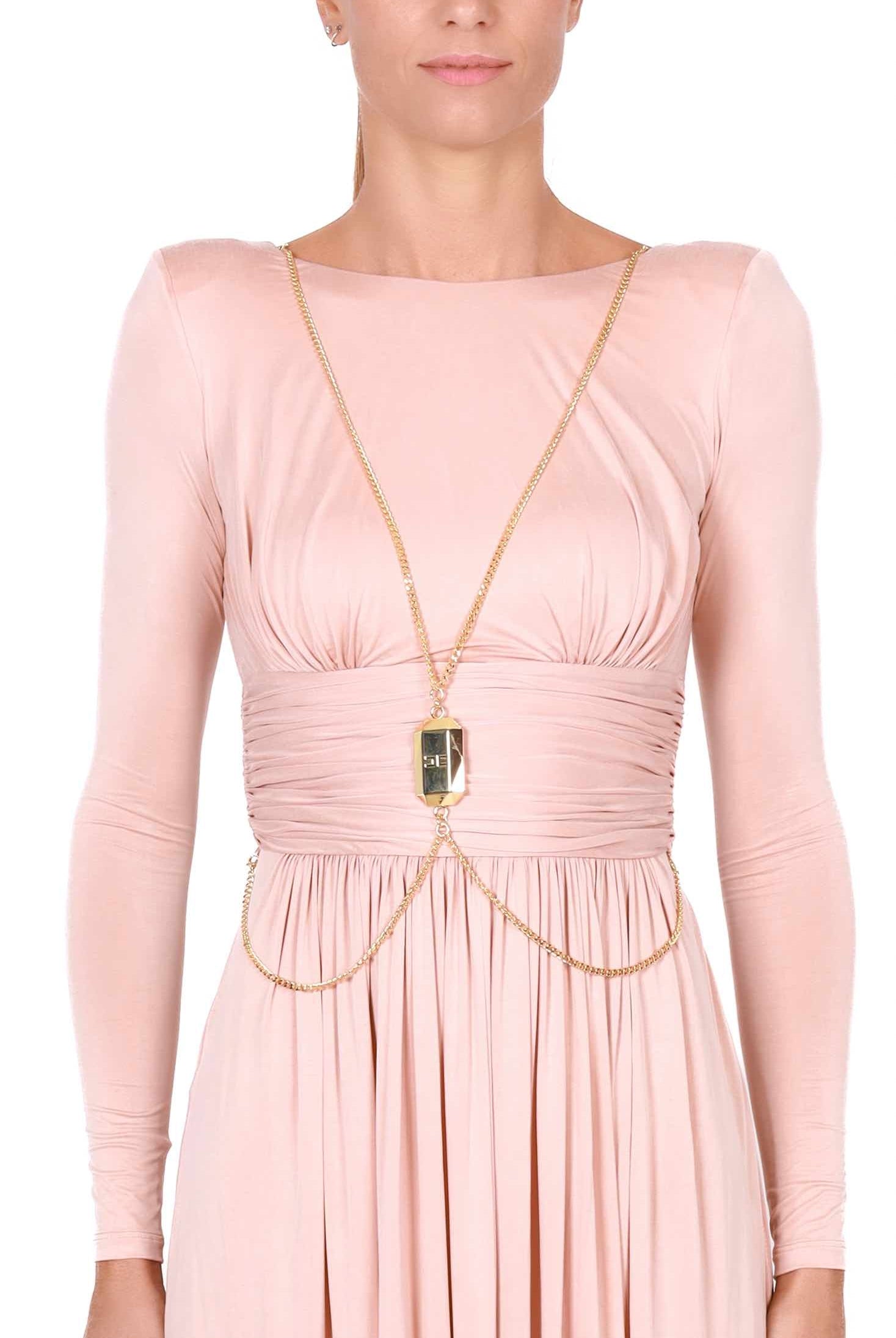 Elisabetta Franchi abito lungo elegante con apertura sulla schiena rosa