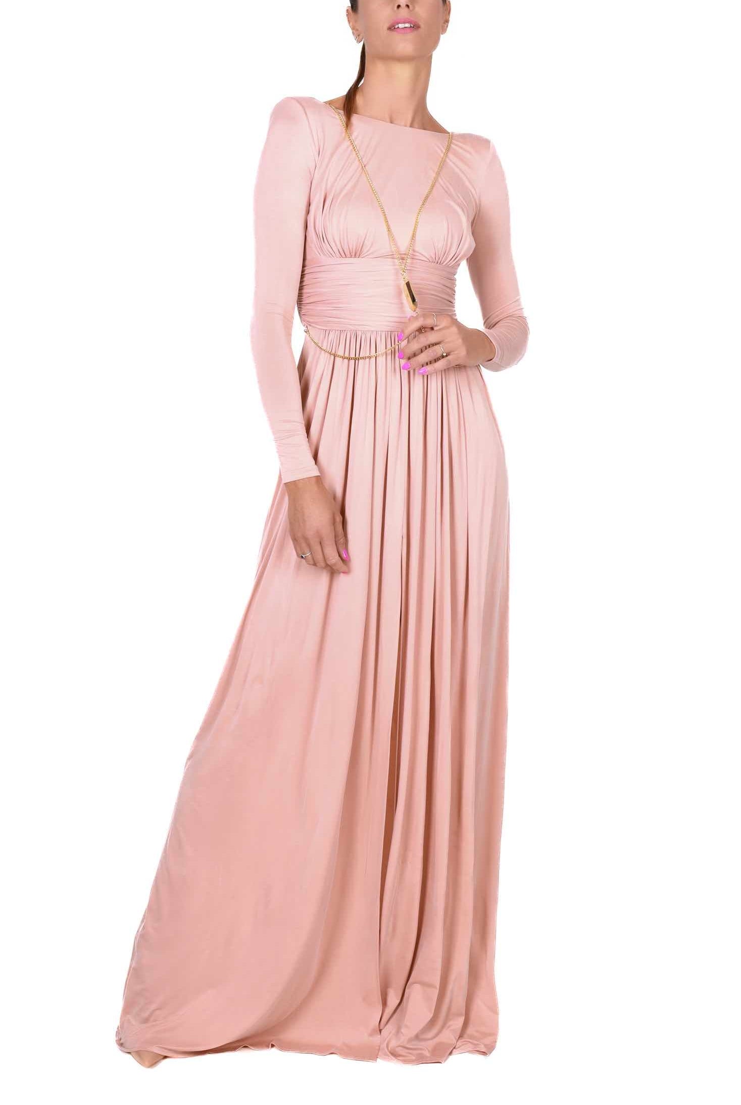 Elisabetta Franchi abito lungo elegante con apertura sulla schiena rosa