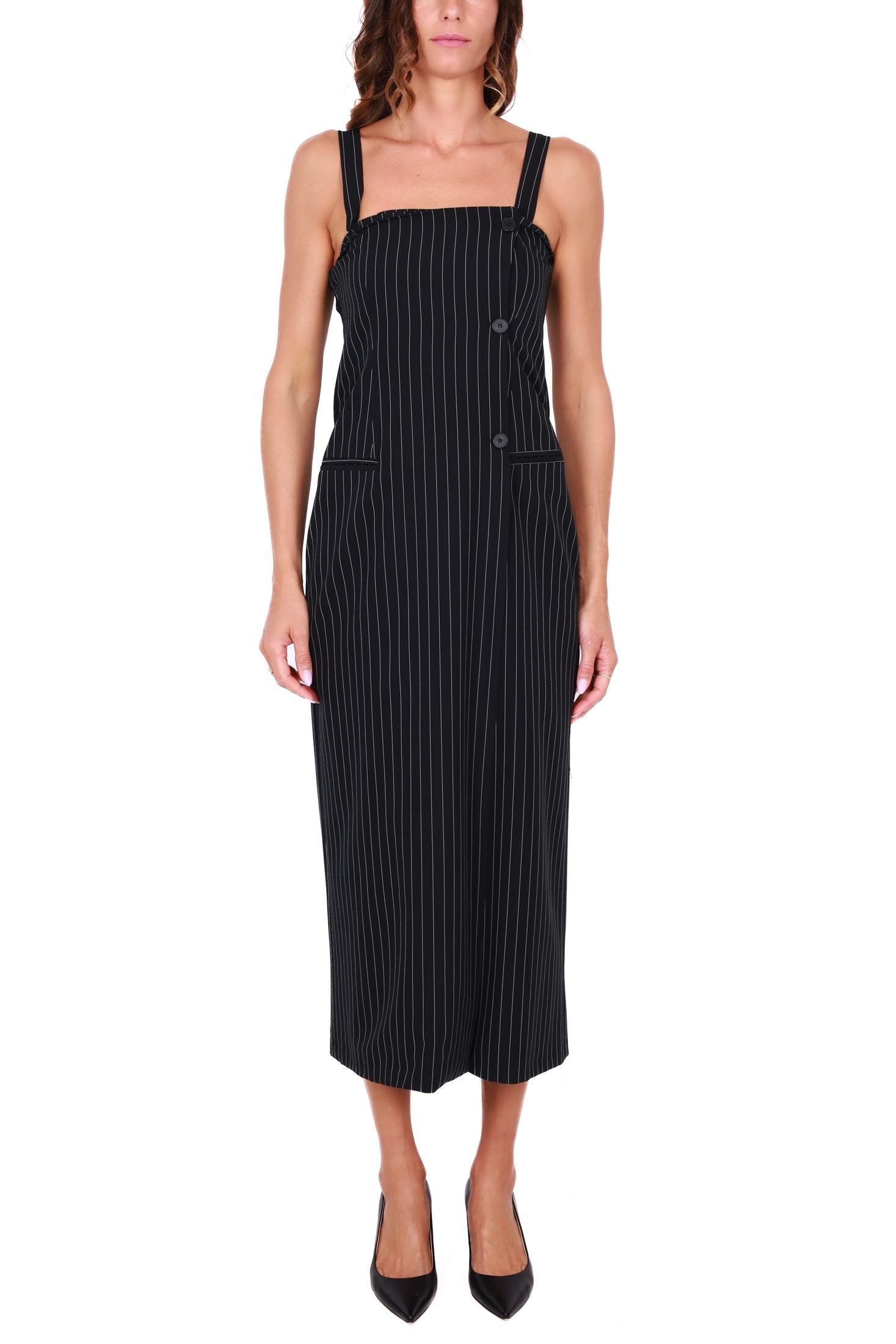 Vicolo abito lungo gessato con spalline sottili nero