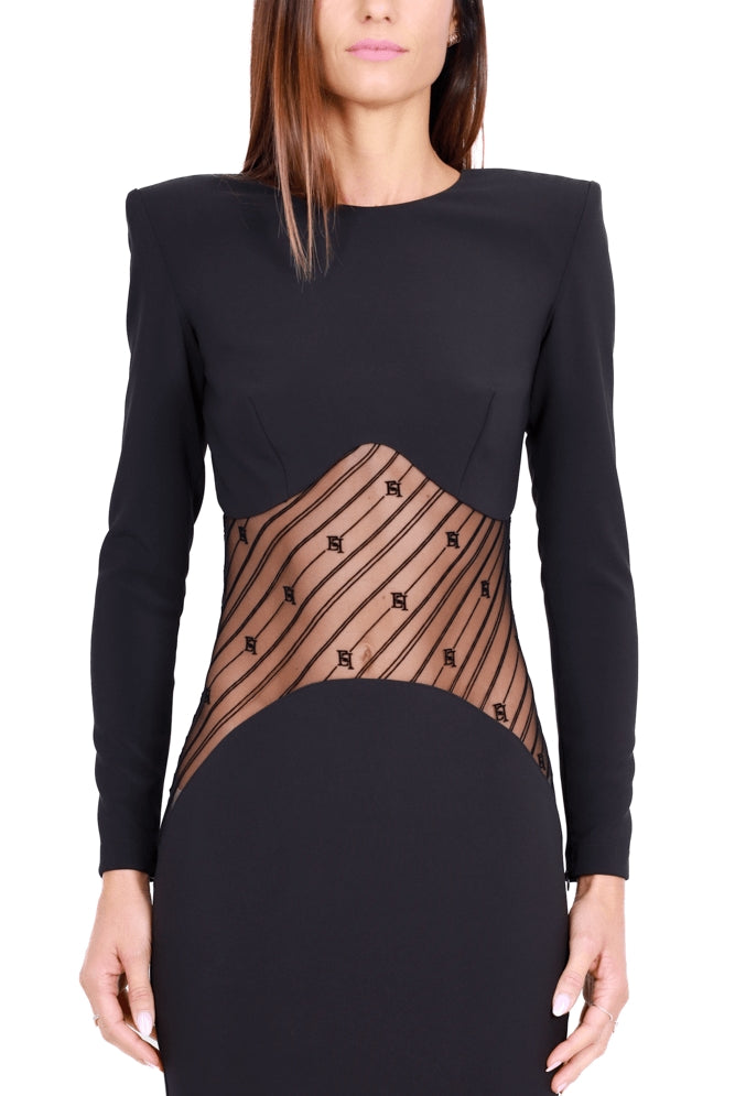 Elisabetta Franchi abito lungo in crÈpe con inserto di tulle nero