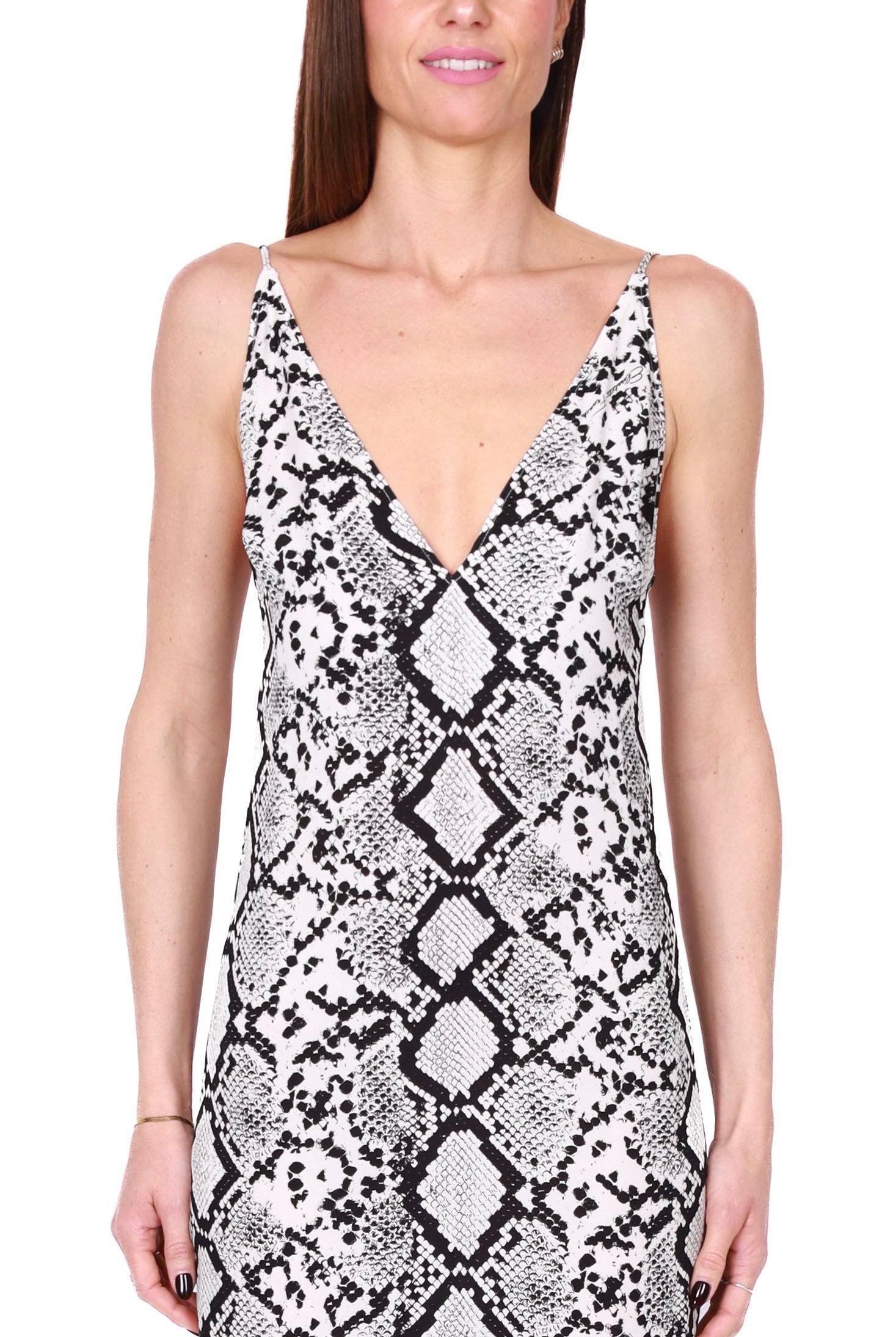 Elisabetta Franchi abito lungo in georgette stampa pitone nero