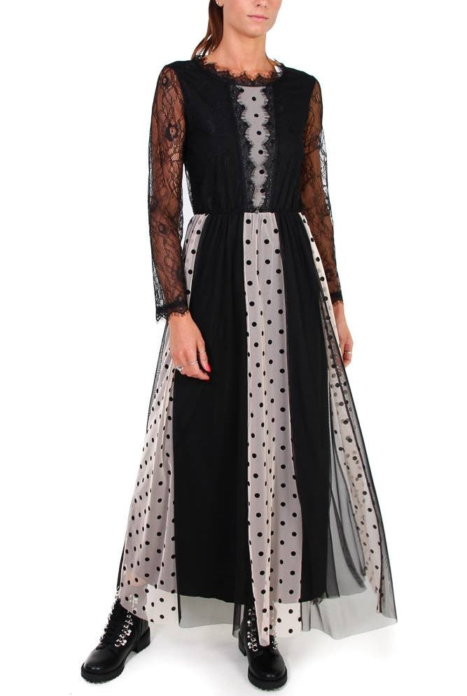 Teddy abito lungo in pizzo e tulle nero