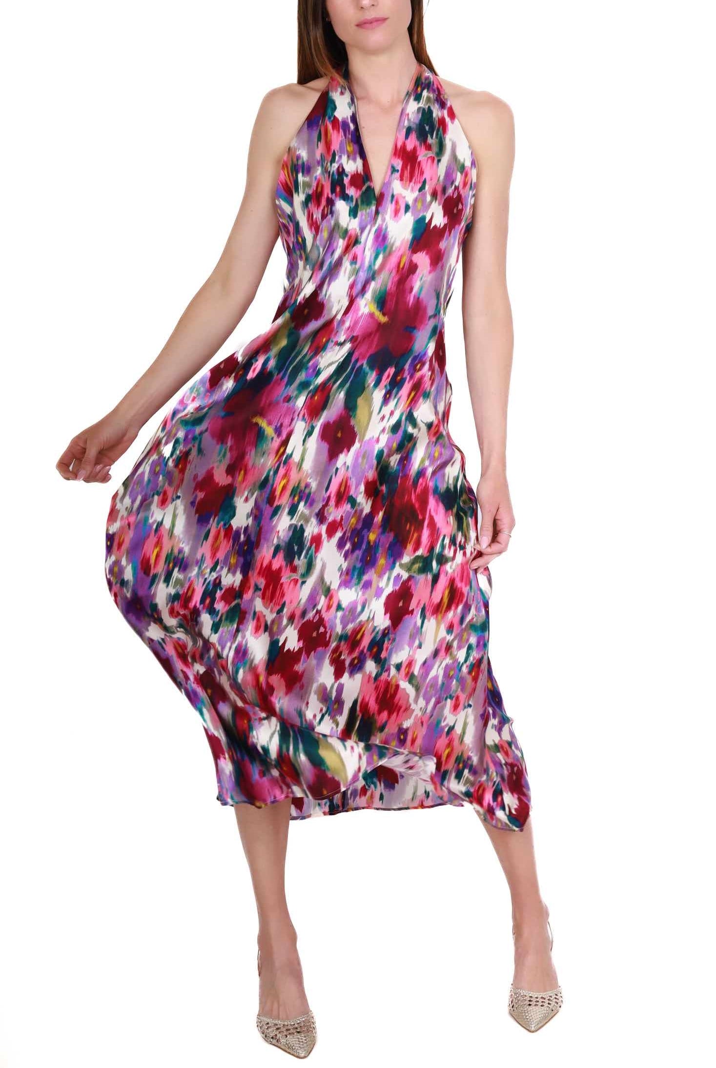 Pennyblack abito lungo in raso di seta fantasia