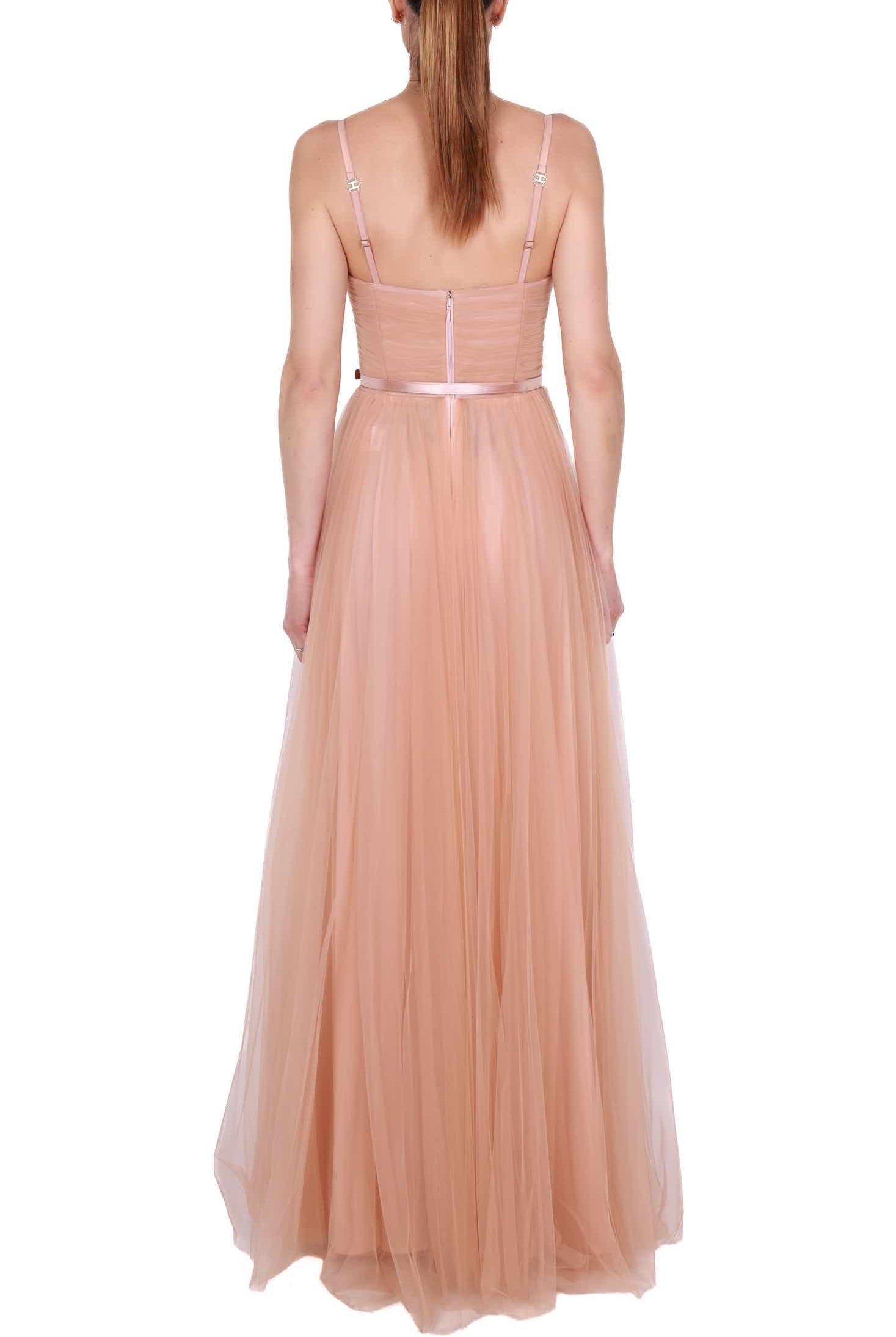 Elisabetta Franchi abito lungo in tulle con gonna a ruota nude