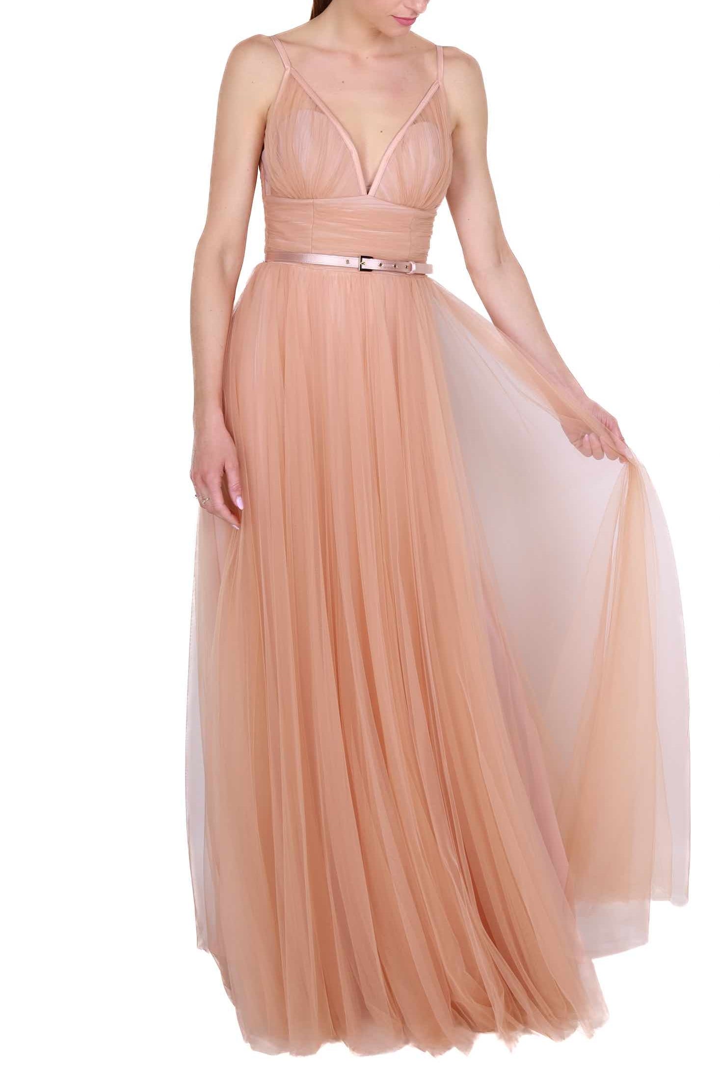 Elisabetta Franchi abito lungo in tulle con gonna a ruota nude