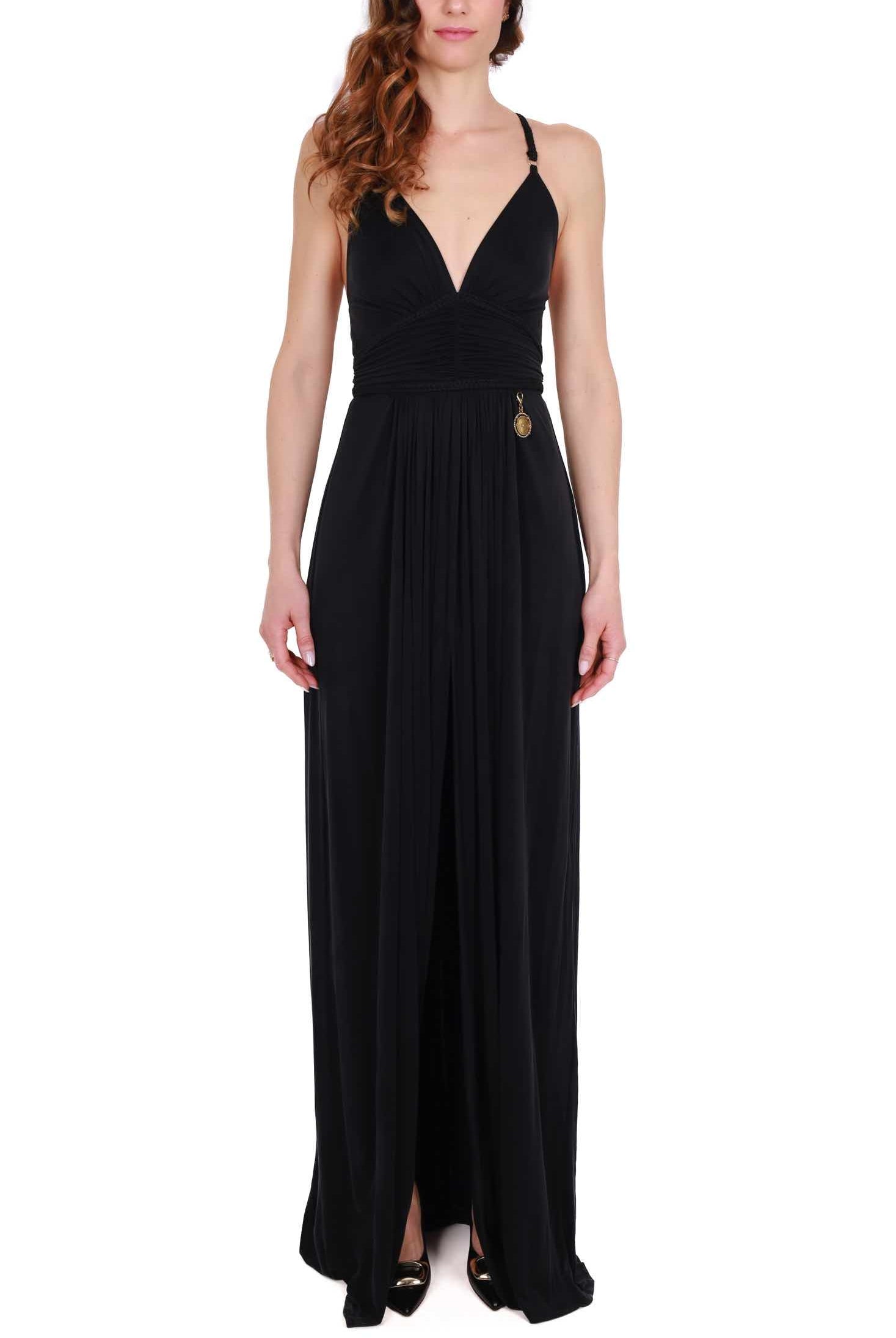 Elisabetta Franchi abito lungo spalline sottili in jersey nero