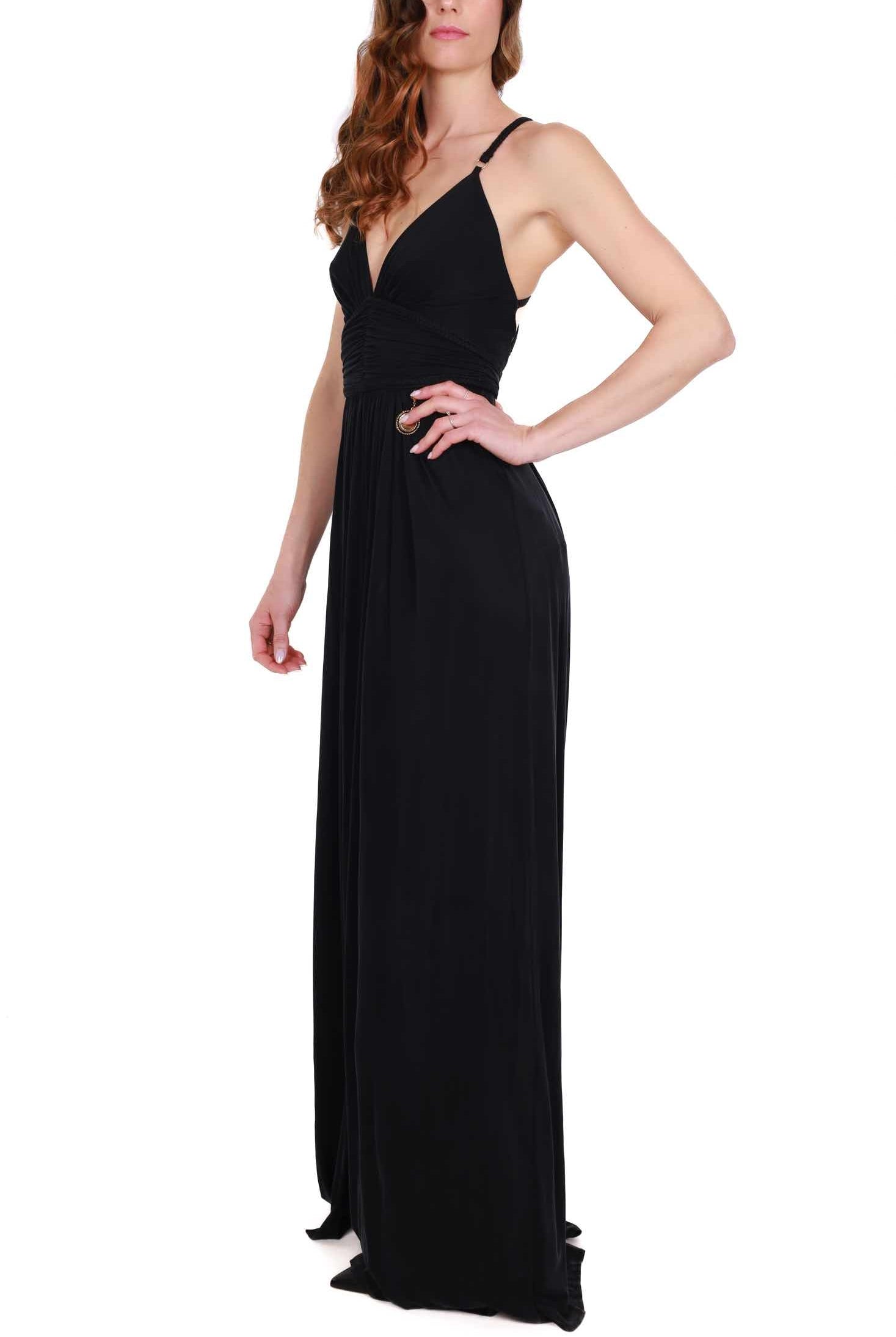 Elisabetta Franchi abito lungo spalline sottili in jersey nero