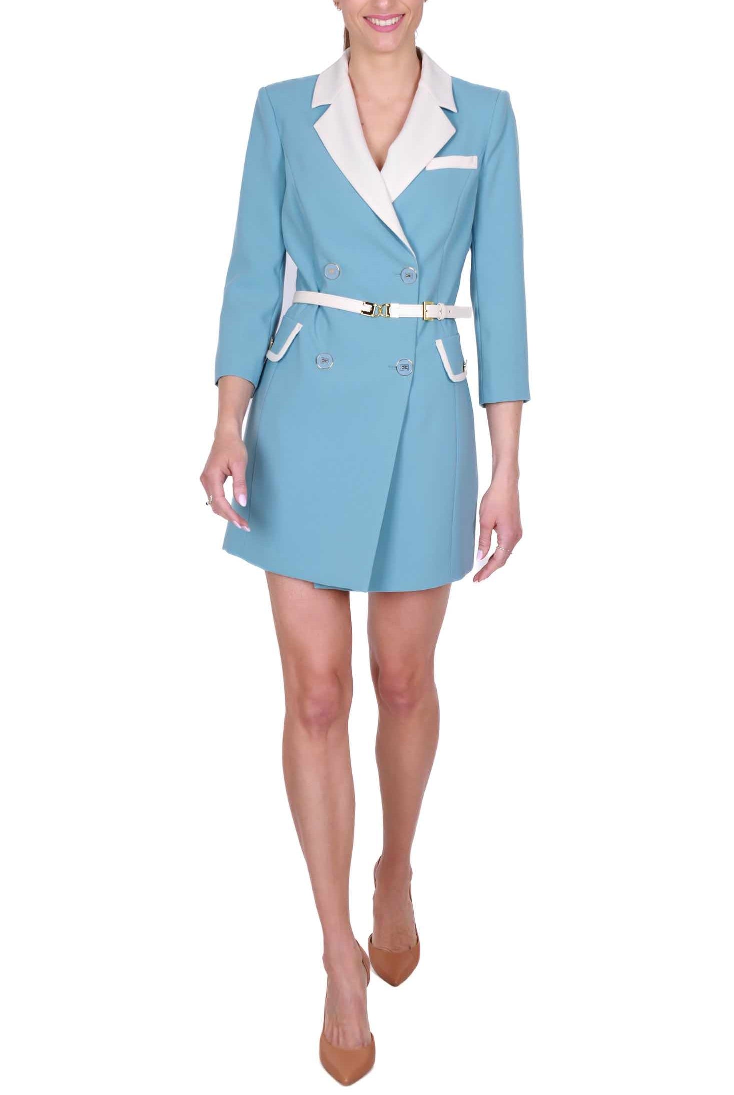 Elisabetta Franchi abito robe manteau bicolor azzurro