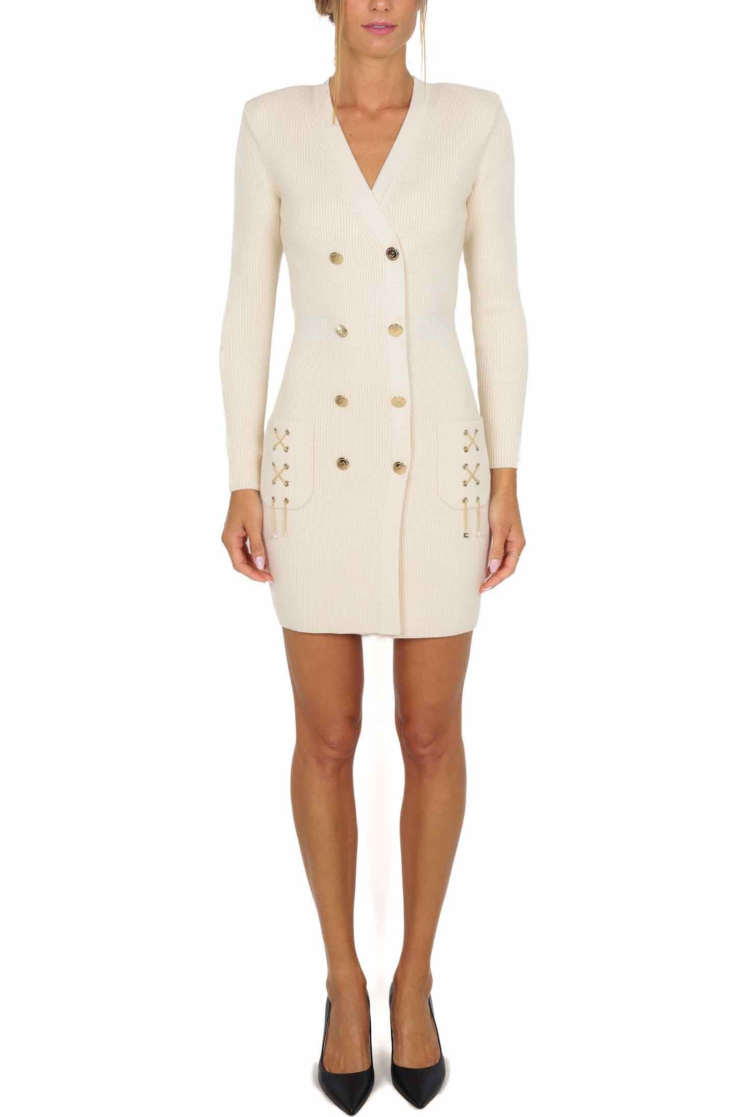 Elisabetta Franchi abito robe manteau doppiopetto in maglia burro