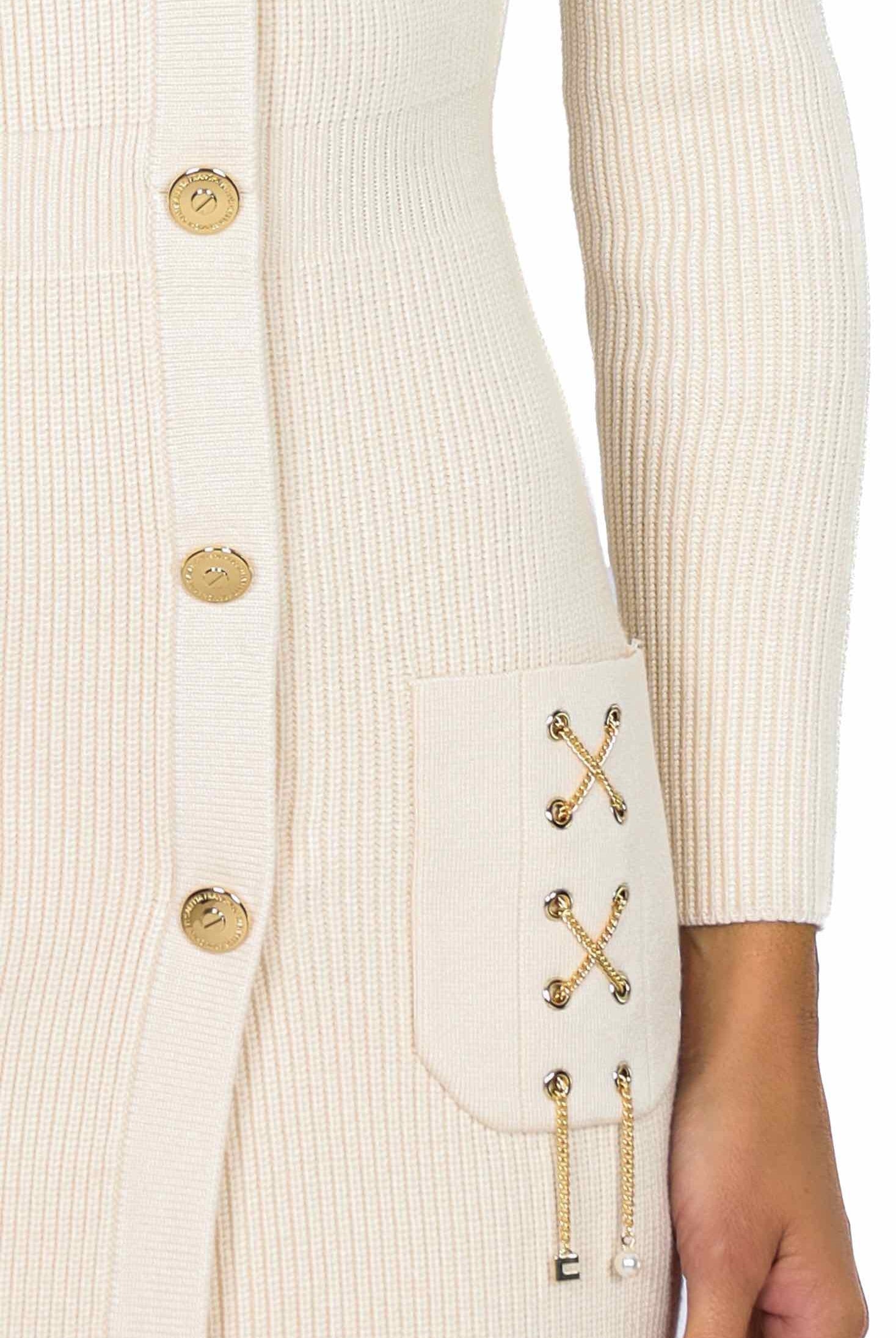 Elisabetta Franchi abito robe manteau doppiopetto in maglia burro