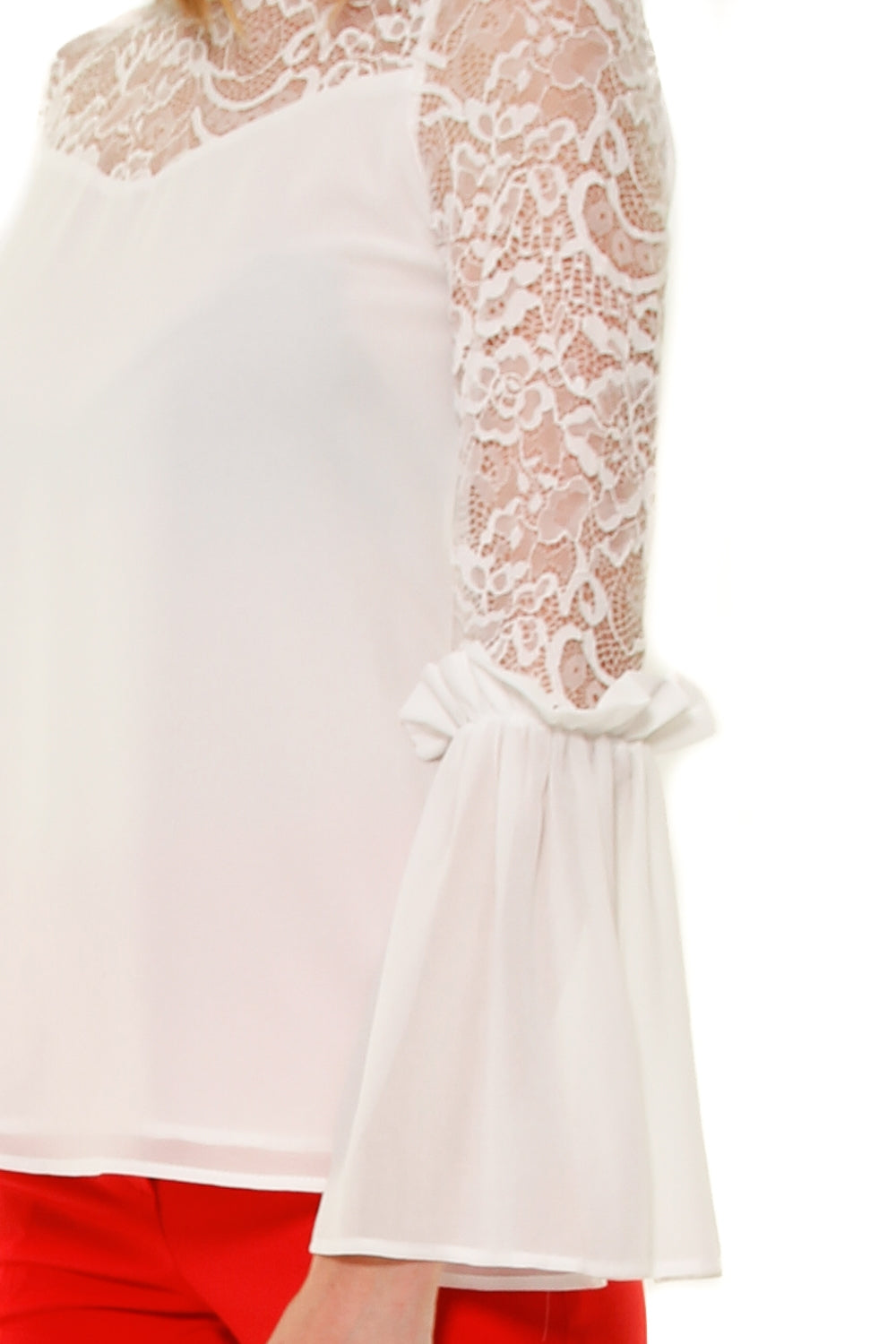 Fracomina blusa con inserto pizzo bianco