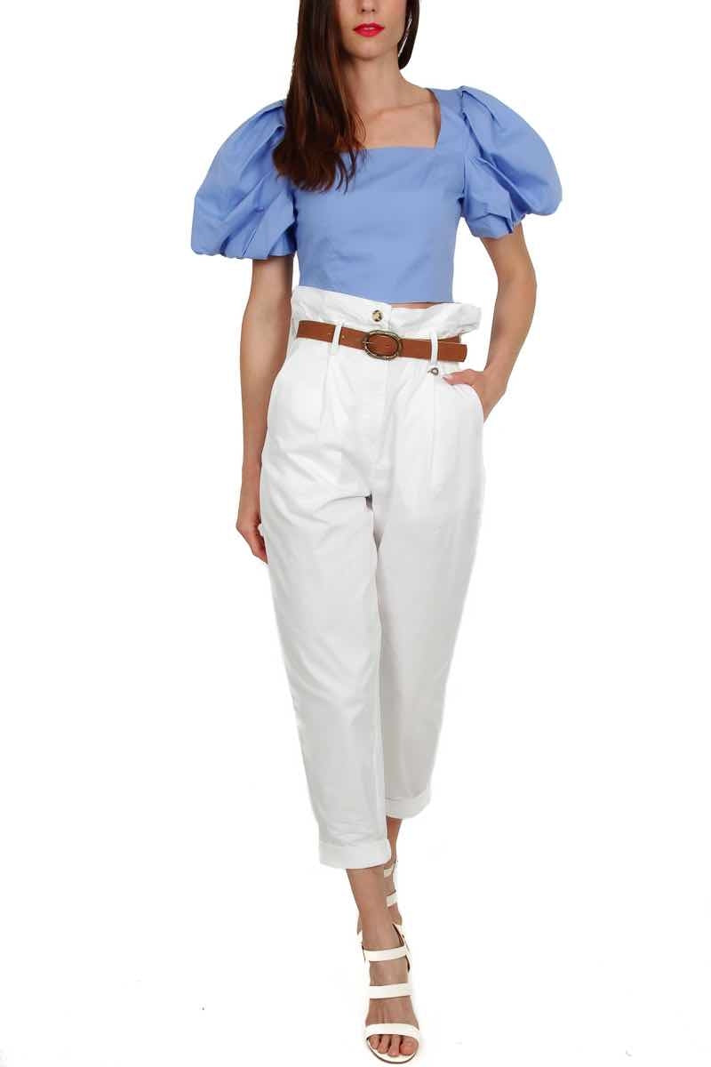 Vicolo blusa cropped con maniche a palloncino azzurro