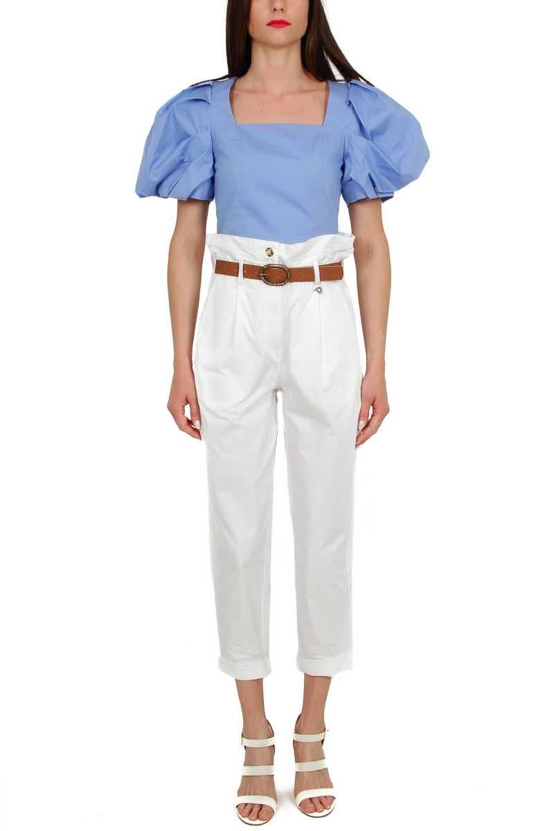 Vicolo blusa cropped con maniche a palloncino azzurro