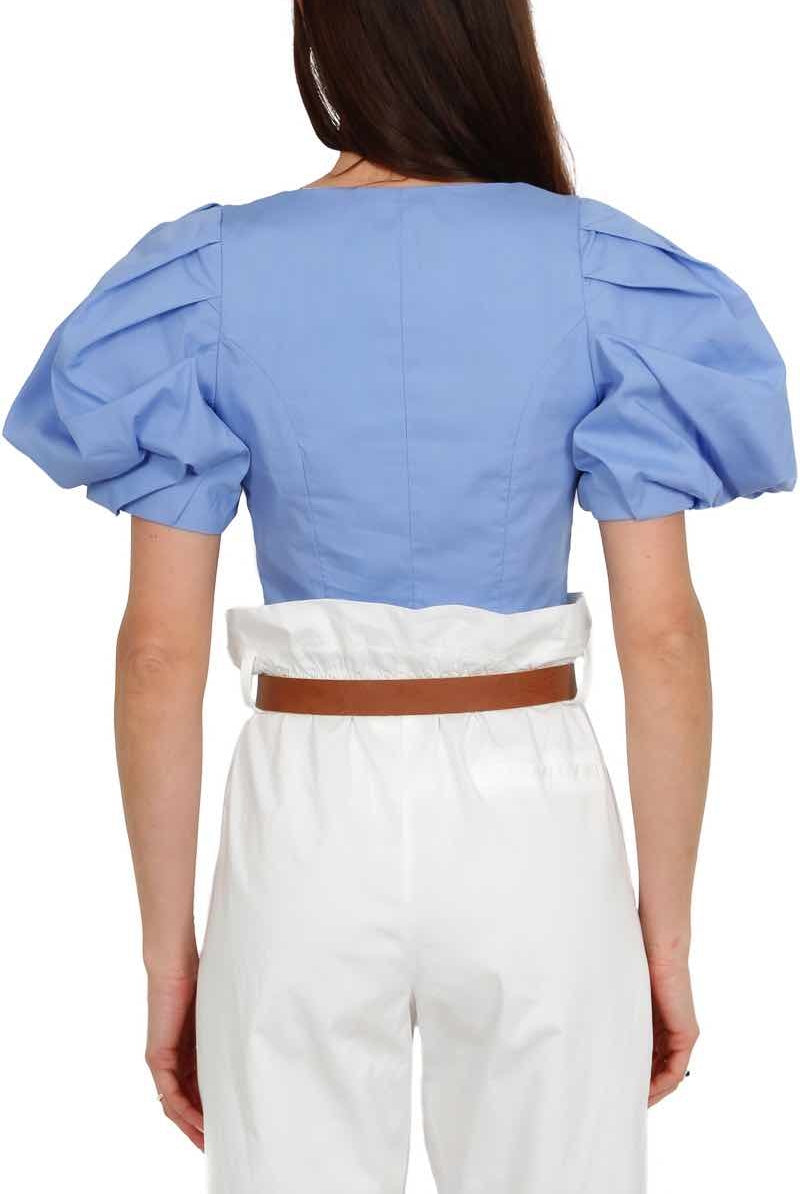 Vicolo blusa cropped con maniche a palloncino azzurro