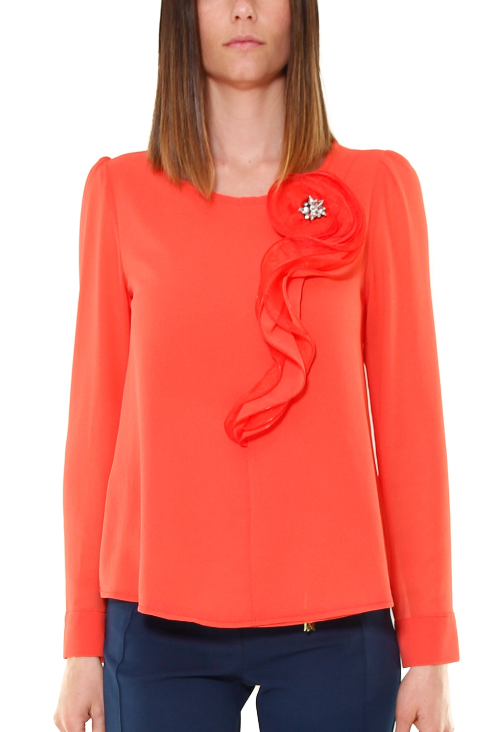 Teddy blusa di chiffon con rosone arancio