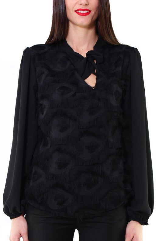Teddy blusa di georgette collo fascetta con fiocco nero