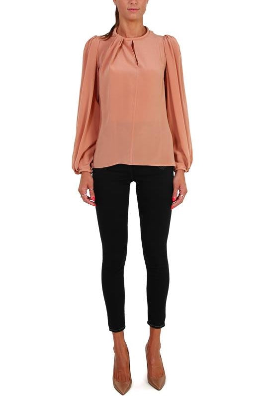 Elisabetta Franchi blusa girocollo di pura seta con maniche a sbuffo rosa