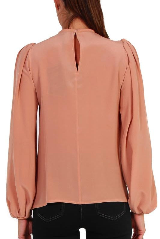 Elisabetta Franchi blusa girocollo di pura seta con maniche a sbuffo rosa