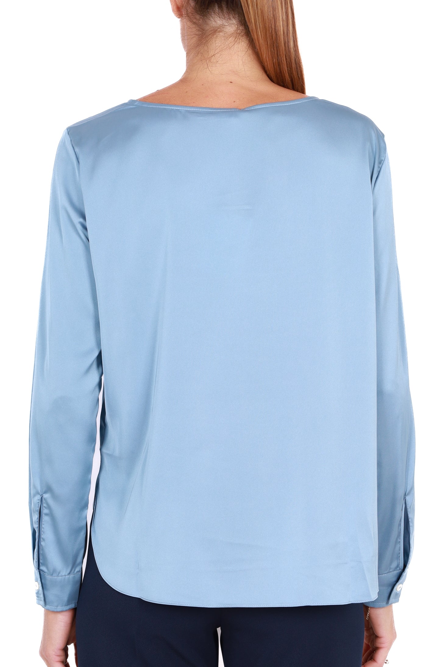 Emme Marella blusa girocollo in raso stretch azzurro