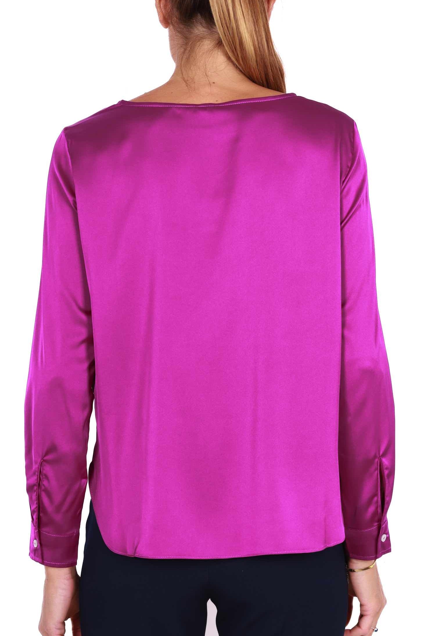 Emme Marella blusa girocollo in raso stretch viola