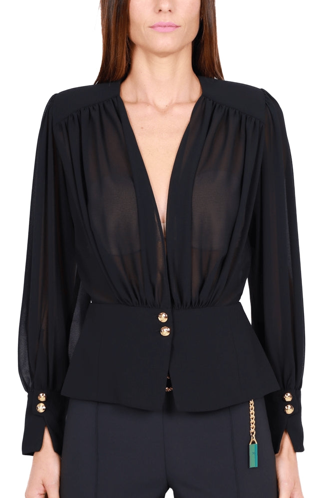 Elisabetta Franchi blusa in georgette con scollo incrociato nero