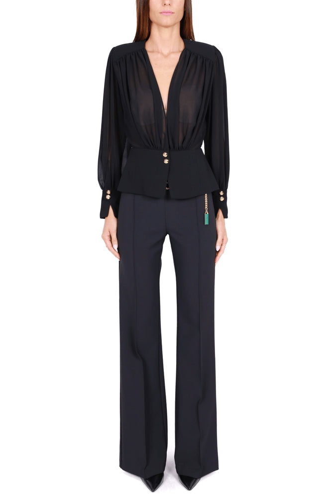 Elisabetta Franchi blusa in georgette con scollo incrociato nero
