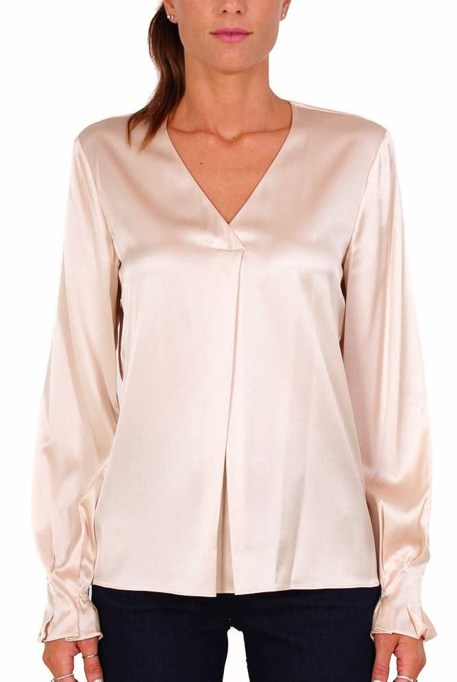 Pinko blusa in raso di seta con scollo a v cipria