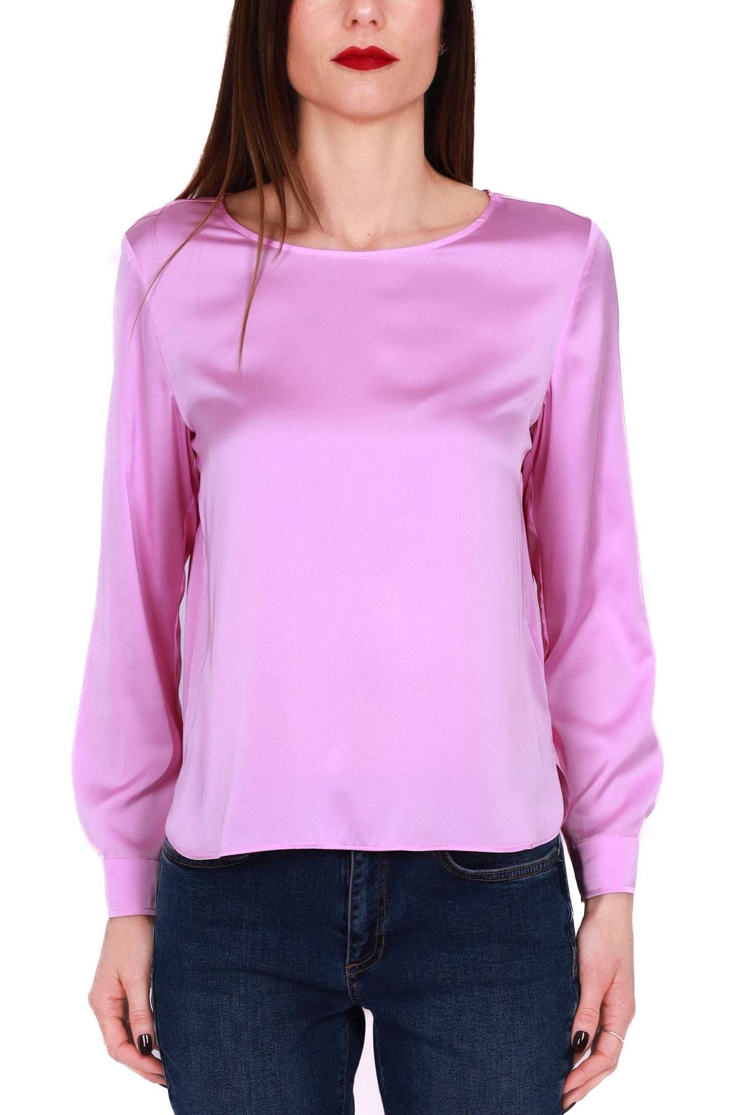 Emme Marella blusa manica lunga in raso stretch rosa