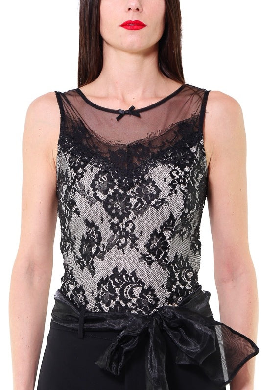 Teddy body in tessuto di pizzo con fodera a contrasto nero