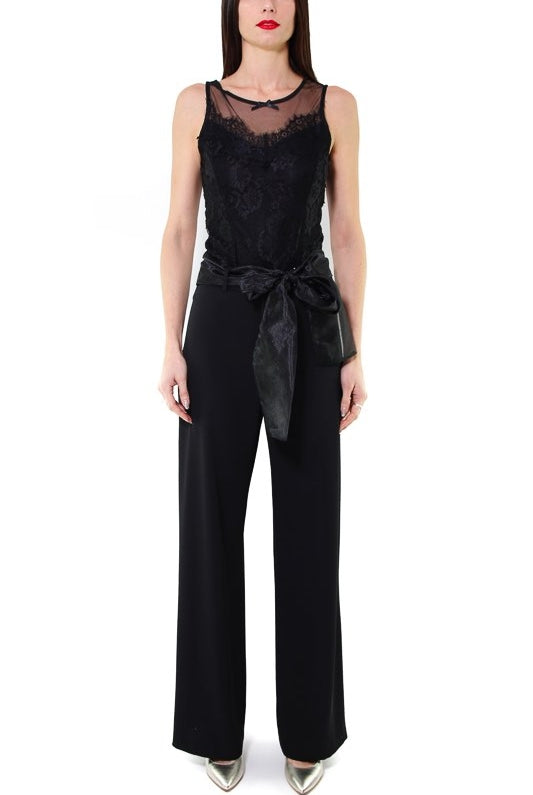 Teddy body in tessuto di pizzo e tulle nero