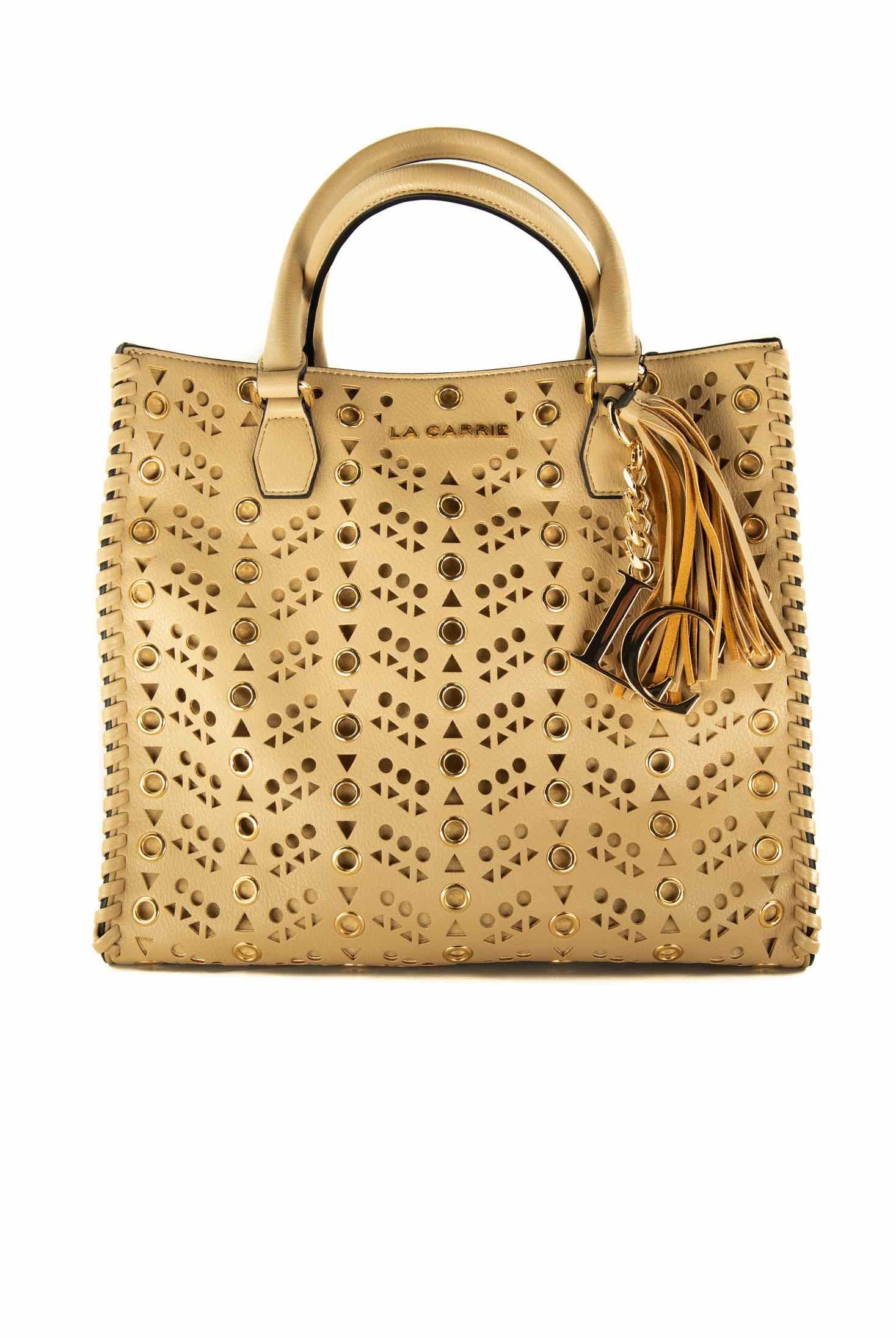 La Carrie borsa a mano con intagli e borchie beige