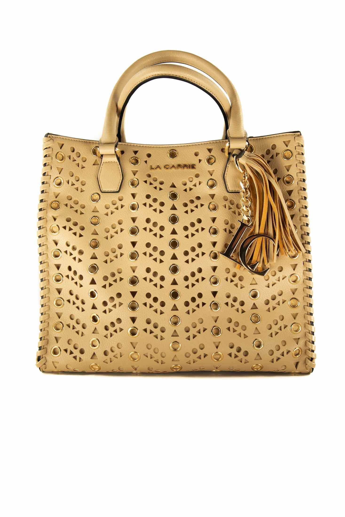 La Carrie borsa a mano con intagli e borchie beige