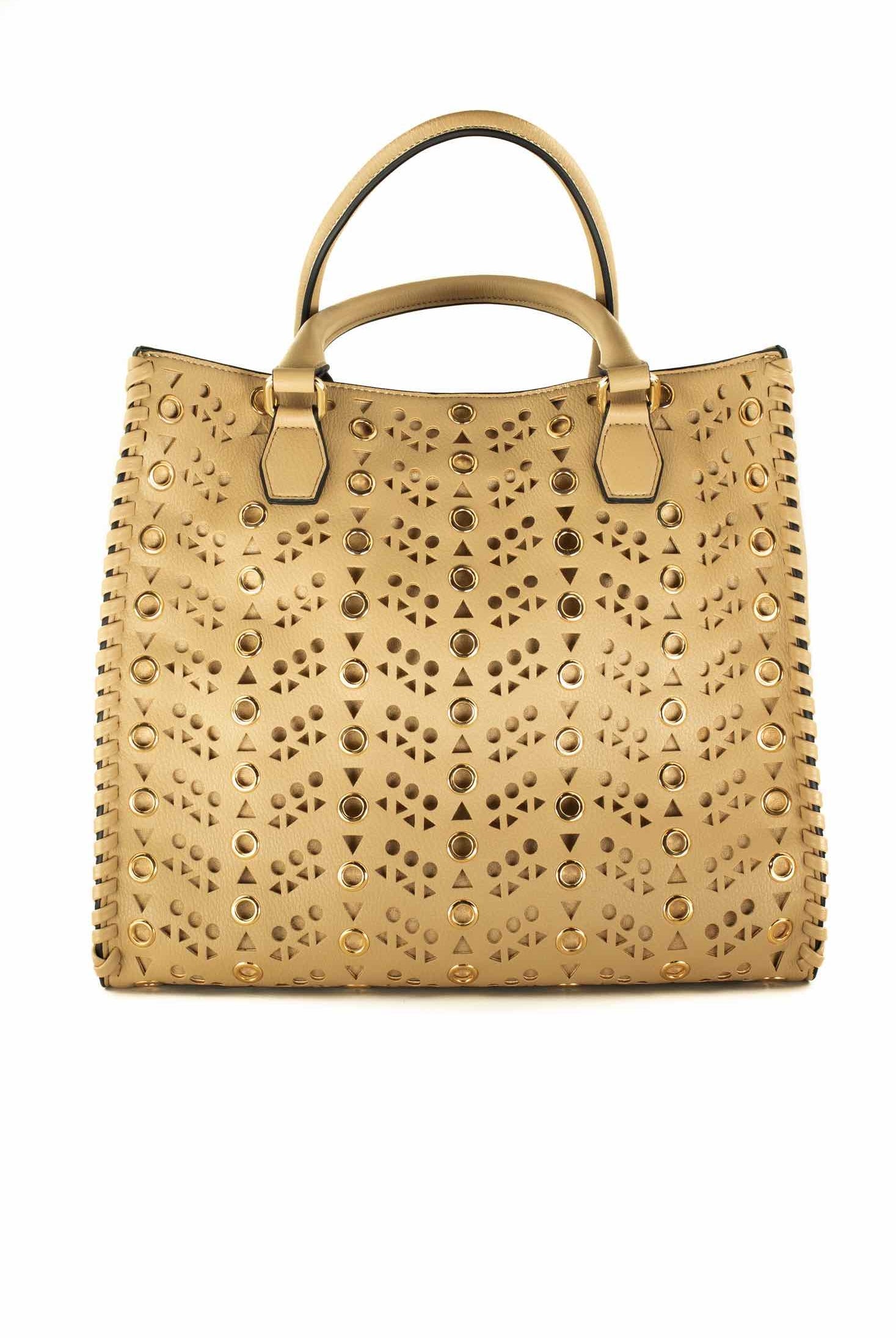 La Carrie borsa a mano con intagli e borchie beige