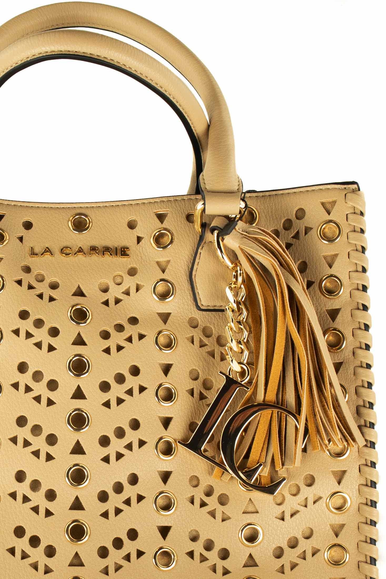 La Carrie borsa a mano con intagli e borchie beige