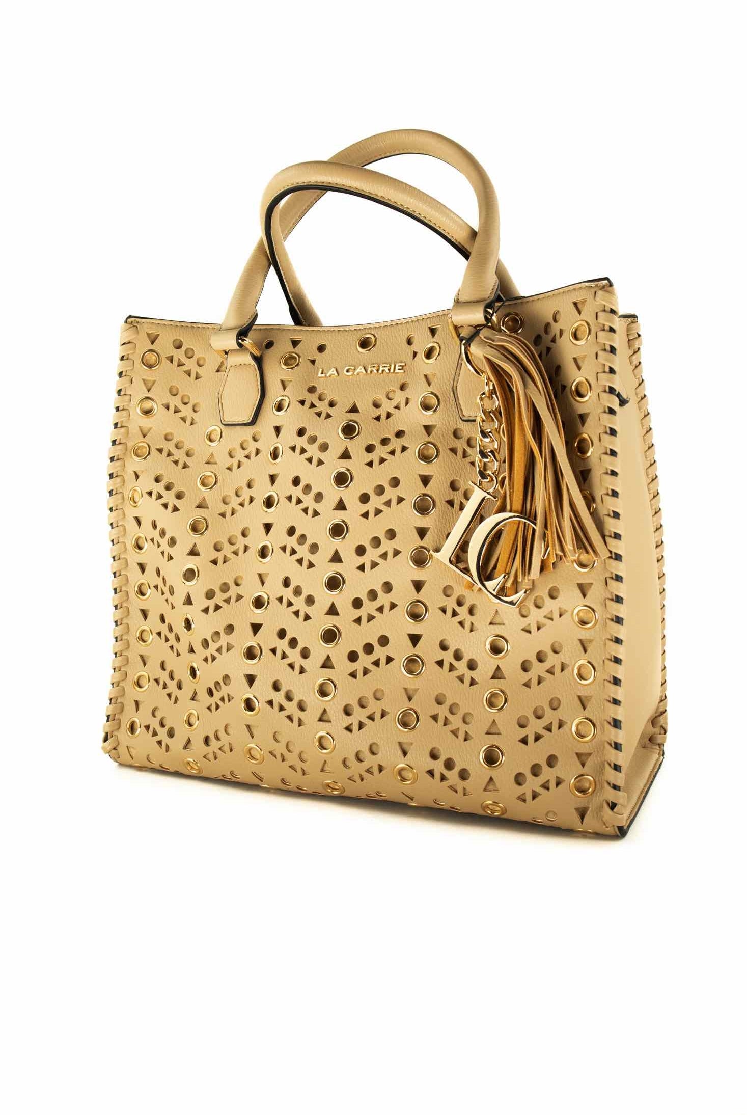 La Carrie borsa a mano con intagli e borchie beige