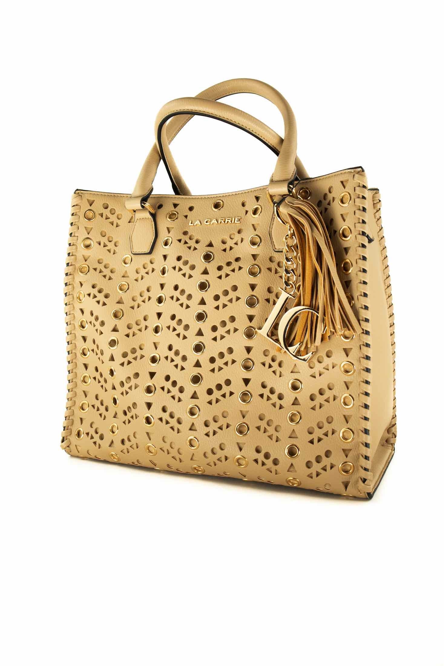 La Carrie borsa a mano con intagli e borchie beige